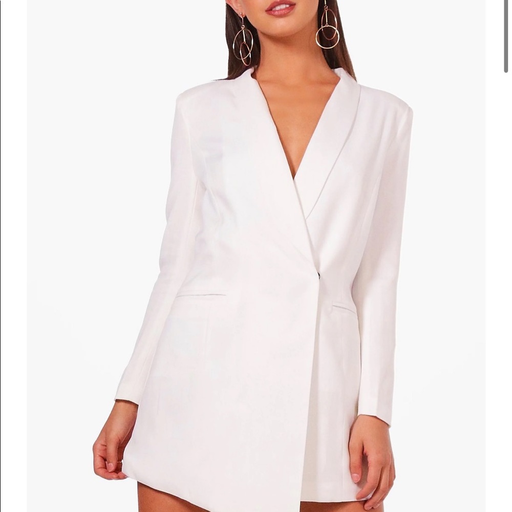 White Asymmetrical Blazer Dress